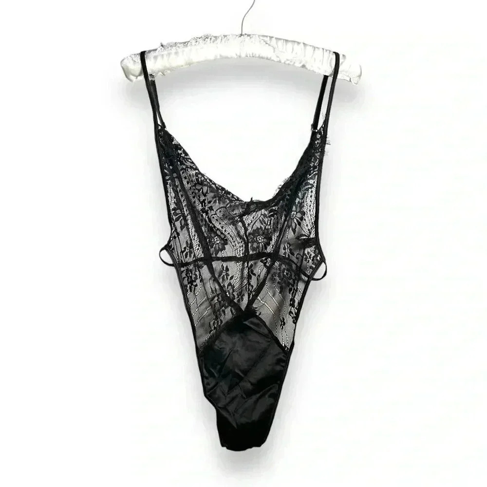 NWOT OH LA  LA CHERI BLACK LACE STRAPPY TEDDY LINGERIE L/XL